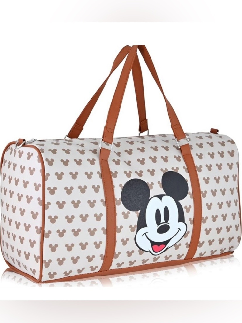 Mickey Mouse Beige & Brown Travel Duffle Bag NWOT